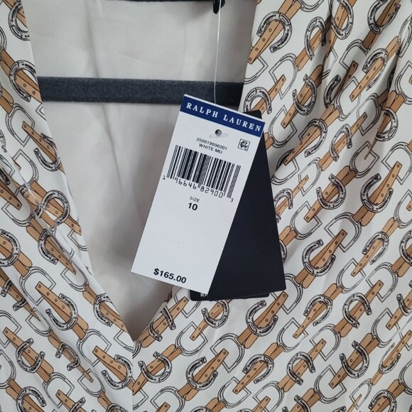 NEWLAUREN RALPH LAUREN Equestrian-Print Georgette Dress Size 10 - Picture 7 of 8